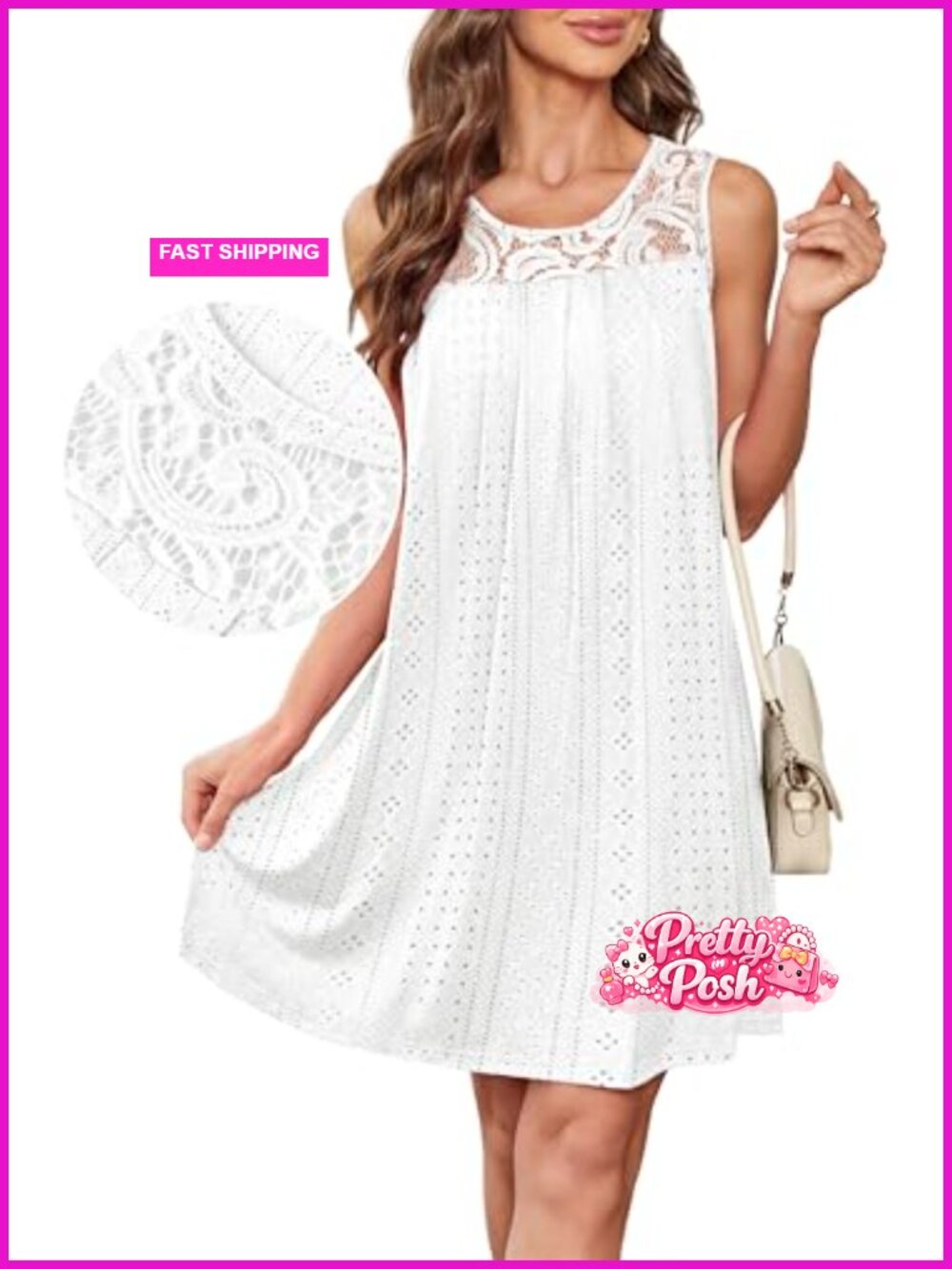 Sleeveless Lace Crewneck Sundress, Soft Polyester-Spandex, Beach Cover Up, UPF - Picture 4 of 6